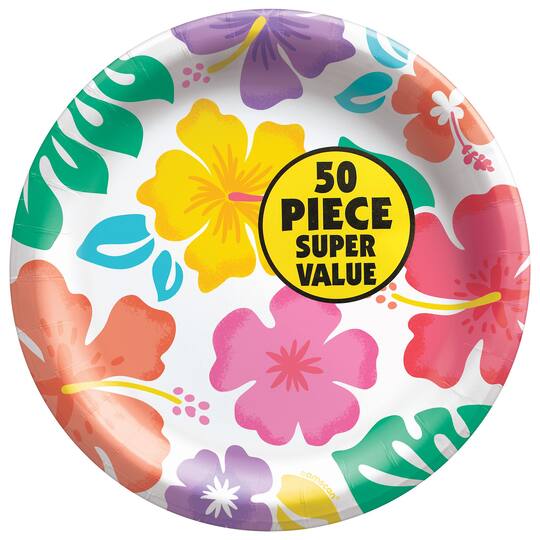 6.75'' Summer Hibiscus Value Pack Round Plates, 50ct.